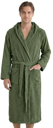 LAYNENBURG Bademantel Herren Frottee aus 100% Baumwolle - OEKO TEX Standard - weicher Morgenmantel waden-lang mit Kapuze, Bindegürtel und aufgesetzten Taschen - Ideal für Sauna & Zuhause (M-XXXL)