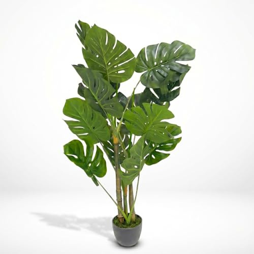 HOMESCAPES Artificial Monstera Tree 100cm (3ft) Large Swiss Cheese Plant - Faux Silk Tropical Indoor Houseplant with Pot