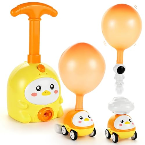 ICEBLUEOR Animal Air Powered Car Balloons Toy, Creative Educational Toy Balloon Pump Set, 2 in 1 Launcher Toys with Balloon Powered Cars, 1 Small Car, 1 Astronaut & Launch Set, 6 Balloons Family Gifts