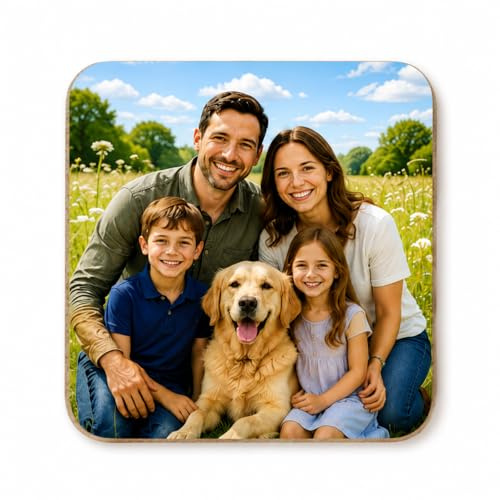 Personalised Coaster Set of 4, Custom Photo Drink Coaster Use Your Own Photos 9cm x 9cm Square Gloss Finish, Mothers Day & Fathers Day - New Home - House Warming - Kitchen- Gift (Single Coaster)