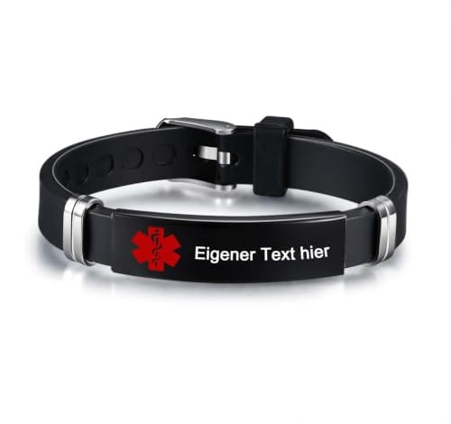 AITENME Medizinisches verstellbares Silikon Notfallarmband mit individueller Gravur und SOS Funktion, Medical Alert ID Armband für Damen und Herren