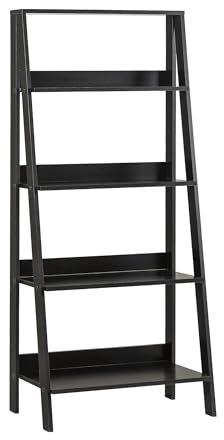 Eden Bridge Designs 4-Tier Ladder Open Shelf Bookshelf Storage Bookcase organiser Multimedia Tall Tower for Home Office Living Room, Wood Black