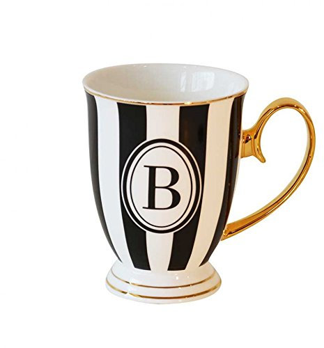 Bombay Duck Alphabet Stripy Mug Letter B Black/White with Golden handle