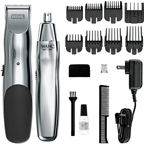 Wahl Groomsman Rechargeable Beard Trimmer kit for Mustaches, Nose Hair, and Light Detailing and Grooming with Bonus Wet/Dry Battery Nose Trimmer – Model 5622v