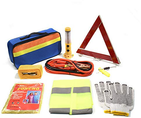Kit di emergenza per auto TourKing, kit di guida di sicurezza 9 pezzi, strumenti triangolo di emergenza, fune di traino, kit di assistenza stradale di sicurezza automatica