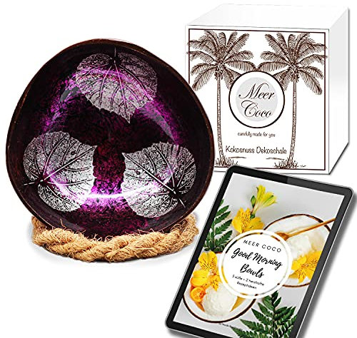 Meer Coco I Pinke Design Kokosnuss Schale I INKL. Rezepte Ebook I Geschenk Set I Kokosnussschale und Schalen Halter I Ideal als Acai-, Frühstück-, Snack- Bowls I Deko Schüssel I Lebensmittelecht