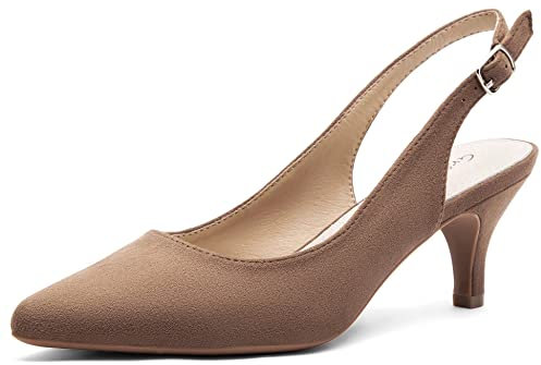 Greatonu Womens Dressy Pumps Wedding Slingback Adujustable Buckle Court Shoes Taupe 7 UK