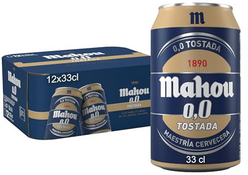 Mahou 0,0 Tostada, Pack de 12 Latas x 33 cl, Cerveza Lager Refrescante, Ligera y Suave, Sabor Auténtico, Cerveza 0.0% Vol Alcohol