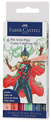 Faber-Castell 267196 - Tuschestift Pitt Artist Pen Comic Colouring Set, verschiedenen Farben, mit Pinselspitze, 6er Etui