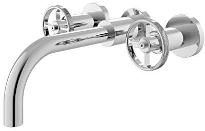 Hudson Reed TIW317 Revolution ǀ Modern Bathroom Industrial Inspired Wall Mounted Basin Mixer Tap with Two Round Handles, 113mm x 255mm, Chrome