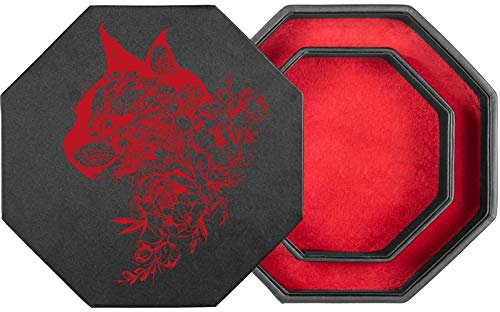 shibby Würfelbrett mit Würfel-Ablage und Deckel für alle Tabletop Spiele - 23,5cm floral M2-2 (rot)