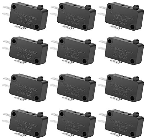 125V/250V 16A SPDT Snap Action Button Micro Limit Switch for Microwave Oven Door Arcade KW3 by MUZHI(12Pack)