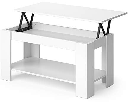 Vicco Couchtisch Lorenz, klappbare Beistelltisch, Weiß, 100 x 50 cm mit Liftfunktion