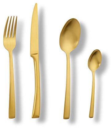ECHTWERK Tafelbesteck Avelino, Gold Edition, 16-teilig, Essbesteck für bis zu 4 Personen, Edelstahl 18/10, mattiert, Hochwertiges Besteck Set, für Esstisch, Tischdeko für Hochzeiten & Festtafel