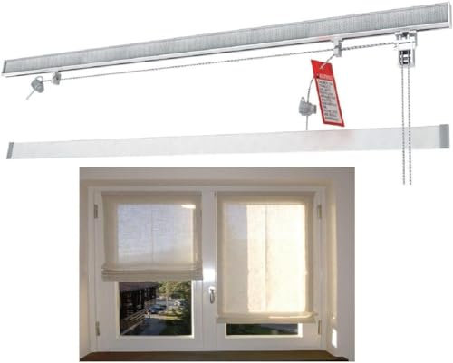 Bastone, sistema per tende pacchetto a vetro con corda. EMMEBI - AT430. Binario (60 cm. A soffitto - a destra - 2 cadute)