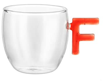 KASANOVA Tazzina caffè lettera F rossa in vetro borosilicato, 150 ml rosso
