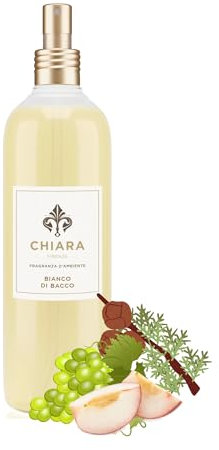 Chiara Firenze - Fragranza Ambiente 250 ML Spray Ambiente Bianco di BACCO - Made in Italy - Uve a bacca Bianca - Pesca Bianca - Resina di Cipresso