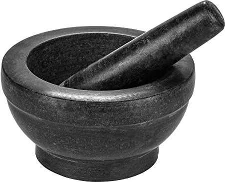 Intirilife Mortero de granito de piedra natural con Maja - 16 cm de diámetro - Para triturar especias, nueces, semillas, tabletas