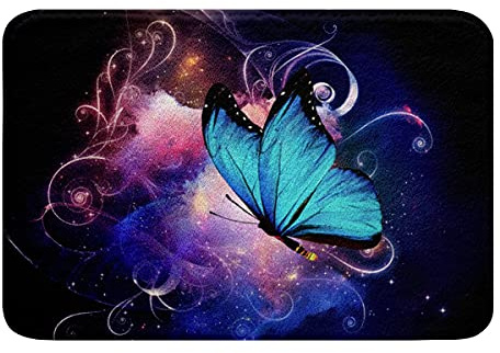Homewish Traumhafter Blauer Schmetterlingsteppich 16 X 24, Fliegende Schmetterlinge Badematte, Aquarell Küchenmatte Outdoor Teppich Willkommensmatte Bunte ästhetische Indoor Fußmatte, waschbar