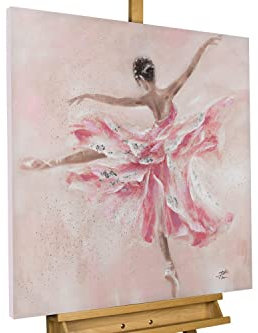KunstLoft Leinwandbild | 100% HANDGEMALT | 80x80cm | Gemälde 'Butterfly Ballerina' | Tänzerin | Rosa | Wandbild Wohnzimmer