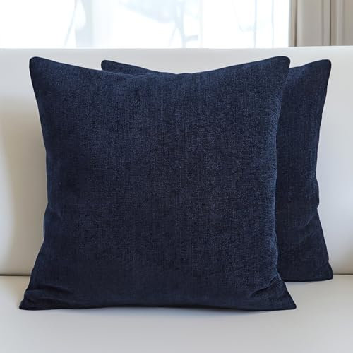 Encasa XO Chenille Kissenbezüge Set von 2 | Navy Blue - (24x24) (60x60 cm) | Dekorative Akzent Quadratische Wurfkissenbezüge Für Couch, Heimdekoration, Sofa