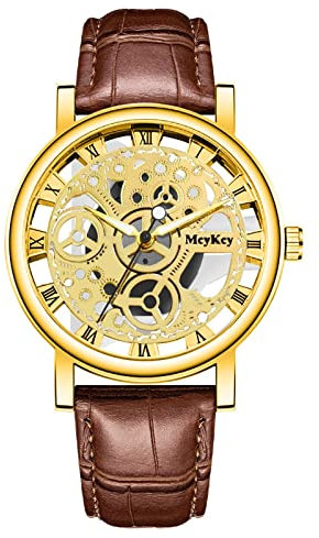 Tonsee Accessoire Herren Uhr Männer Edelstahl Männer Business Luxusmode Herren Quarzuhr Männer Bottom Hollow Imitation Mechanische Uhr Männer Gürteluhr Herren Digital Gummiarmband (Brown, One Size)
