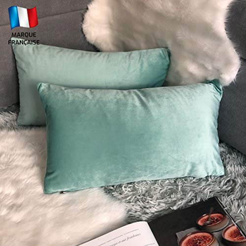 Douceur De Plumes 2er Set Wassergrüner Samt 40x80 cm Dekorativer Kissenbezug, weicher und moderner rechteckiger türkisfarbener Kissenbezug Skandinavisches Wohnzimmersofa (2 Wassergrün)