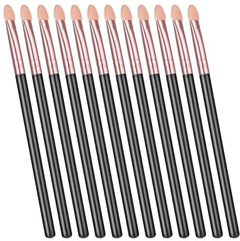 Sibba 12 PCS Eyeshadow Brush Makeup Set Eye Shadow Applicators Double Sided Sponge Tip Sticks Cream Glitter Beauty Blender Fan Lash Eyelash Extensions Mascara Eyebrow Small Black Oval Wand Handle