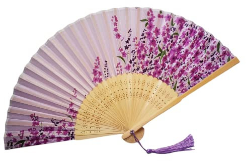 GFM® Bamboo Silk Handheld Folding Japanese Chinese Hand Fan Fan for Summer, Wedding, Party Favour etc for Summer, Wedding, Party Favour etc (FLSLK-MR-E) (FLSLK-MR-46)