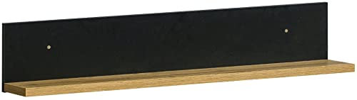 MINIO go for it - Wandregal Lamia, 90 cm, 90x17.6x18 cm, Regal aus Strapazierfähiger Laminierter Platte, Schmutz und Abriebfesten, Modernen Loft Stil, Farbe: Wotan Eiche/Schwarz Matt
