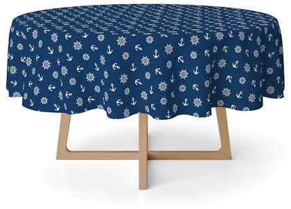 Martina Home Harzbeschichtete Tischdecke Anker, rund, 140 cm, Blau