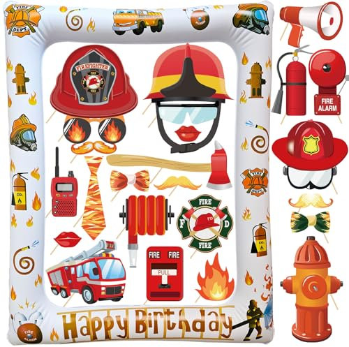 Feuerwehr Fotobox Accessoires Geburtstag Foto Requisiten aufblasbarer Fotorahmen Kindergeburtstag Party-Zubehör Feuerwehrmann Geburtstagsdeko Kinder Party Dekoration