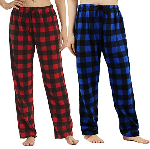 LNFINTDO 1-2er Pack Damen Pyjamahose Loungehose Schlafanzughose Soft Lang Fleece Karierte Pyjamahose Freizeithose Weihnachts Pyjama mit Kordelzug