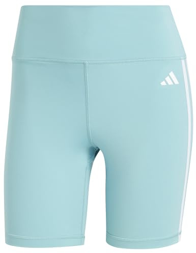 adidas Women's Training Essentials 3-Stripes High-Waisted Short Leggings, mint ton, L