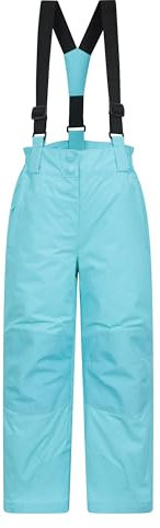 Mountain Warehouse Honey Kinder Schneehose - schneesicher, Schneegamaschen, Verstärkte Knie Ski Bekleidung mit Reißverschluss am Knöchel und abnehmbaren Trägern, Winter Blau Kinder 116 EU (5-6 Jahre)