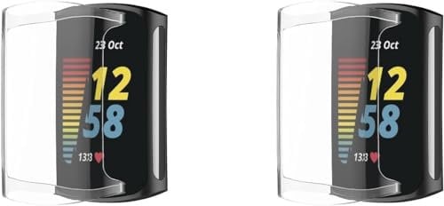 Pack of 2 Case for Fitbit Charge 6, Protective Film, Flexible TPU Screen Protector Case, Scratch-Resistant Cover, Protective Case Compatible with Fitbit Charge 6/Charge 5 (Clear/Clear)