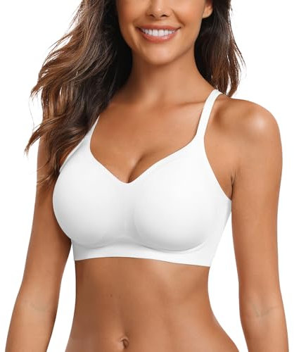 Vertvie Nahtloser BH Damen Ohne Bügel Bequeme Push Up Soft BH V Ausschnitt Weicher Bustier Seamless Bra Ultrakomfortable Gepolstert Bralette T-Shirts(1pc: Weiß,XL)