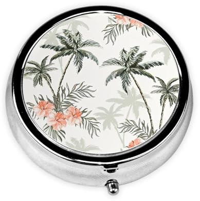 Boîte à pilules ronde en métal Motif palmiers tropicaux