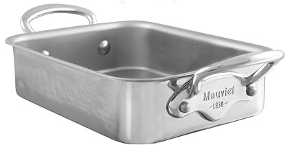 Mauviel M'Minis Stainless Steel Rectangular Roasting Pan With Stainless Steel Handles, 7 x 5-in, Made in France
