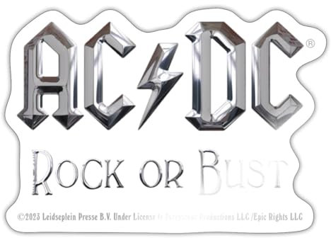 Spreadshirt AC/DC Logo In Silber Rock Or Bust Album Sticker Aufkleber, 10 x 10 cm, Weiß glänzend