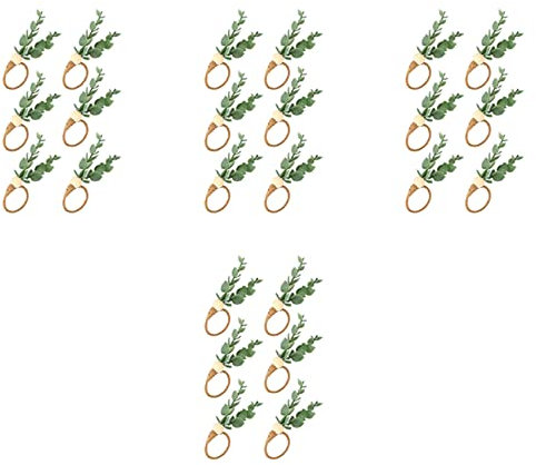 SRMAN 24 Stücke Eukalyptus Handgefertigte Holzperlen Heimdekoration Faux Grün Serviettenhalter für Hochzeiten, Partys Usw