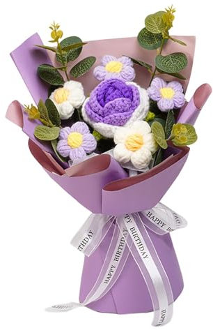 Fiore Lavorato a Maglia Bouquet di Fiori All'uncinetto Fiore Conservato, Regalo di per Il Compleanno Del Giorno Del, viola