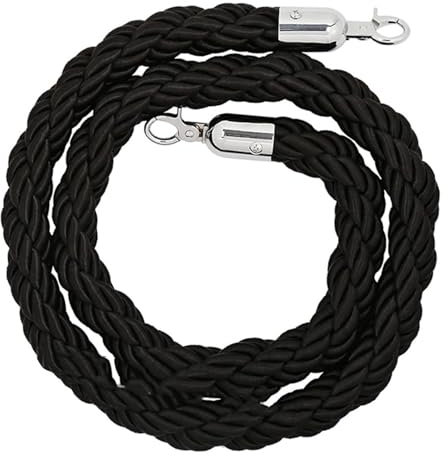 Cuerdas de barrera para colas de 1/1,5/2/2,5/3M con gancho plateado, cuerda de puntal, cuerda de control de multitudes, cuerda de cáñamo trenzada para divisor de colas, barrera (Size:1.5M,Color:Negro)