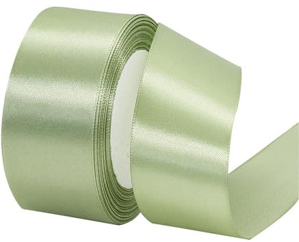 Thin Sage Green Satin Ribbon 40mm 22m for Gift Wrapping, Balloon, Cake, Silk Thick Coffee Ribbon for Crafting, Wedding, Hair Bows, Bouquets, Party, Cake Decorations