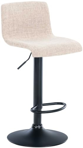CLP Barhocker Hover Stoff Mit Metall-Gestell I Barstuhl Mit Lehne Und Fußstütze I Höhenverstellbar Und Drehbar | Farbe Creme Material Gestell Metall matt schwarz