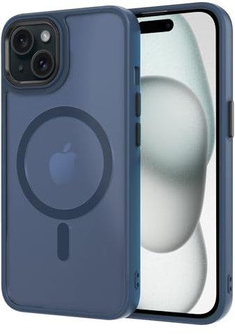 AOMYKE Cover Magnetica per iPhone 15, Custodia iPhone 15 Compatibile con MagSafe, Traslucida Opaca Posteriore Sottile PC+TPU Bumper Antiurto Case - Blu