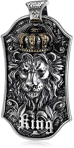 generic Collana con ciondolo a forma di corona di leone da uomo in Argento sterling S925 + catena 60 cm