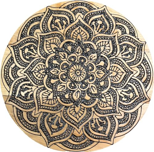 Wandteller aus Holz mit drei Motiven, 30 cm Durchmesser, handbemalt, Wanddeko, Dekoration aus Naturmaterial, Deko aus Bali (Blume)