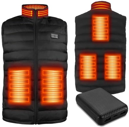 PiPiMAMA Heated Gilet for Men Women with Power Bank Heated Vest Jacket Body Warmer with 6 Heating Zones, 3 Heating Levels for Skiing Camping S