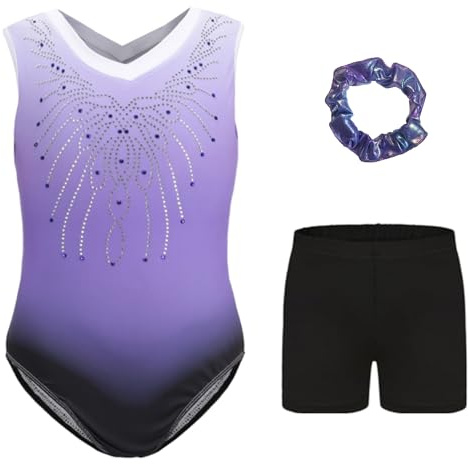 Kiscorpse Dreiteilige Gymnastikanzug Mädchen Turnanzug Leotard Set mit Turnshorts und Haarband, Langarm Ballettröckchen Kleid Trikotanzug Outfit Set